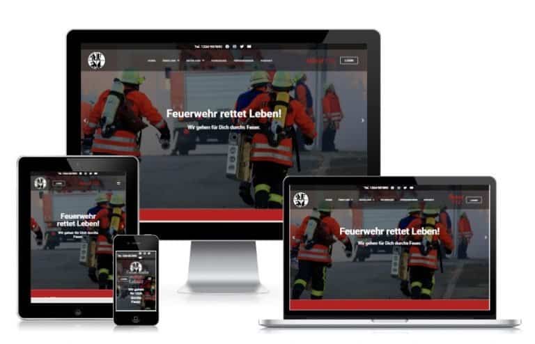 Responsive Feuerwehr-Website auf verschiedenen Geräten dargestellt.